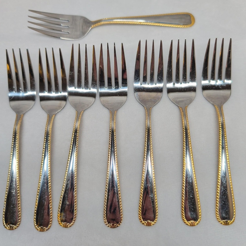 International Stainless Rope Gold Accent Dinner Forks Set of 8 Two-Tone INS239